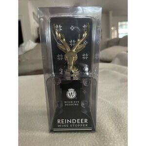 Wild Eye Designs Reindeer Wine Stopper Gold Metal Holiday Barware OS